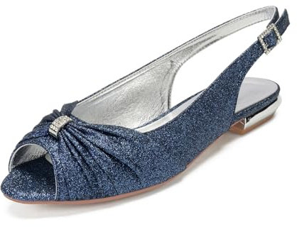 Zapatos De Novia Zapatos Planos De Tacón con Abertura En El Talón Ideales para Bodas Fiestas Y Eventos Talla 1.8 Cm,Dark Blue,36 EU