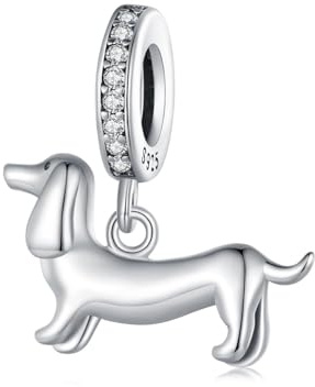 SOUTHPLUS Charms Pendentif Femme Coeur Chiens Chats Cordon Collier pour Pendentif Sterling 925 Breloque Bracelets Pour Maman Voyage ou Anniversaire (Chien Teckel Argenté)