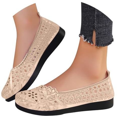 Zapatos Planos Mujer Elegantes, Zapatos Planos Mujer Vestir Flamenco, Bailarina Alpargatas Mocasines Ballet con Encaje Crochet Transpirables Y Florales Merceditas Manoletinas Alpargatas Bailarina