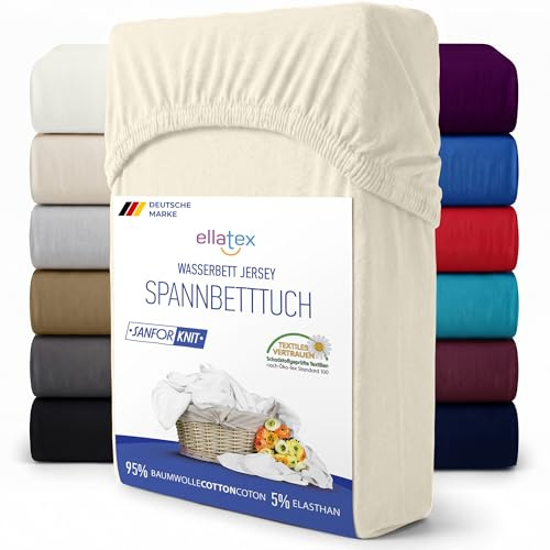 EllaTex Premium Stretch Spannbettlaken 200x220-220x240cm für WASSERBETTEN/BOXSPRINGBETTEN + 40 cm Steghöhe, ca. 200 g/m², in Farbe: Natur