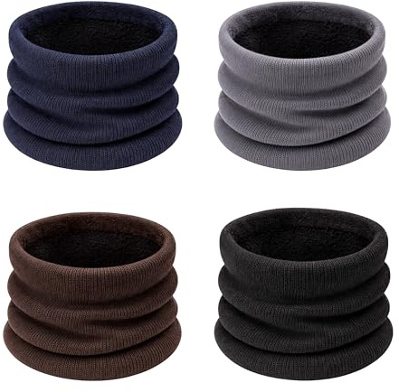 Winter Thermal Neck Gaiter, 4 Pack Fleece Lined Interior Face Scarf Tube Wrap, Mens Womens Bulk (4 Pack Assorted Solids)