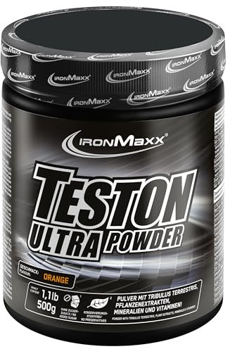 IronMaxx Teston Ultra Strong - Orange 500 g | Pulver mit Tribulus Terrestris, Pflanzenextrakten, Mineralien und Vitaminen | Zuckerfrei & Laktosefrei