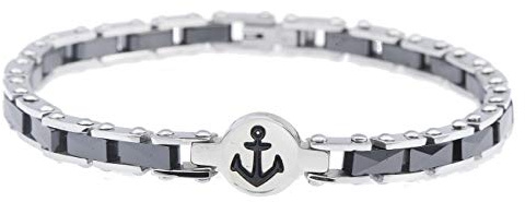 inSCINTILLE Bracciale Uomo in Accciaio inossidabile con Ceramica e Centrale Vari Simboli, braccialetto con Ancora Rosa dei venti Albero della vita, confezione regalo inclusa (Ancora Nero)