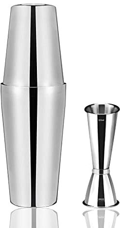 Coctelera Boston 750ml 600ml,Anfly Coctelera Coctéles Acero Inoxidable con Vaso Medidor de Cócteles Jigger 60ml 30ml,Cocktail Kit Mezclador de Cócteles Tin on Tin