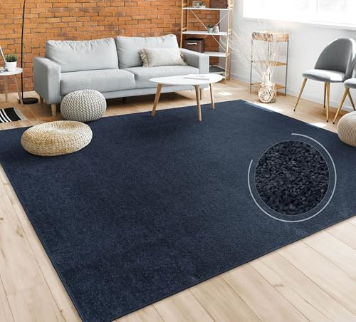 Paco Home Teppich Wohnzimmer Schlafzimmer Esszimmer Kurzflor Moderne Optik Einfarbig Pastell, Grösse:140x200 cm, Farbe:Navy-Blau