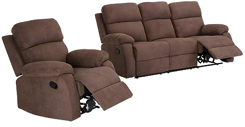 Vente-unique - Canapé 3 Places et Un Fauteuil Relax en Tissu TOLZANO - Marron