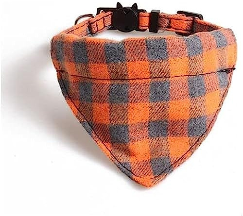 Bandana Cat Collars and Bell | Safe Quick Release Breakaway Buckle | Zacal Cat Collars (Orange & Grey Chequered Bandana)