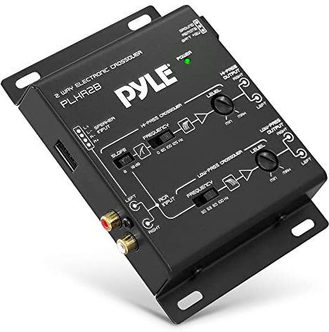 Pyle 2-Way Electronic Audio Crossover Network - Hi-Pass/Low-Pass 6dB/18dB Octave Slope - Power LED Indicator - 4 RCA Outputs - 2 RCA Inputs - Remote Subwoofer Control & Parallel Input Switch - PLXR2B