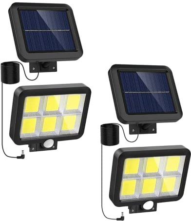 2x Utomhussolljus 120LED 260LM + Solcellspanel. Separat S-struktur med 4m kabel. Solcellslampa med Rörelsesensor för Utomhusbelysning.