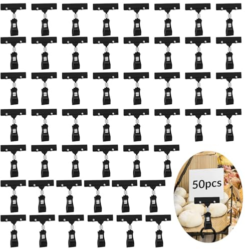 50 Pièces Plastique Rotatif Clip, Clip d'Affichage de Clip de Marchandise, Clips d'Étiquettes de Prix Noir, Clip Panneau Plastique pour Affichage de Prix de Supermarché Bureau à Domicile, Noir