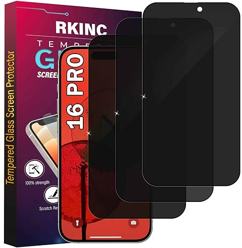 RKINC skärmskydd [3-Pack] för iPhone 16 Pro, Privacy Härdat Glasfilm Screen Protector, [Anti Spy][Anti-Scratch][Bubble-Free]