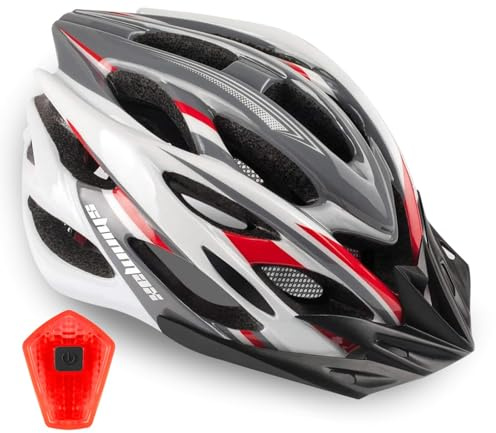 Shinmax Casque Velo Homme Femme Casque Vélo avec LED Lampe de Sécurité Protection Casque VTT et VTC avec Visière Amovible pour Adultes Casque Cyclisme pour Montagne Route Réglable Taille 54-58 cm