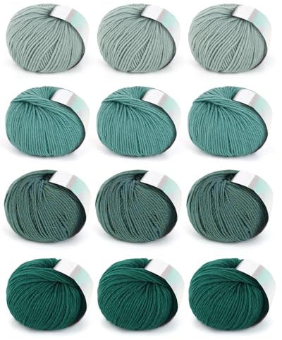 Coopay Lana merino para tejer, 600 g（12 x 50g）, lana merino suave de 98% Merinowolle para ganchillo y tejer, lana merino para tejer manta de bebé - Verde