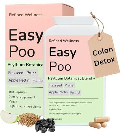 Natural Laxatives for Constipation Relief for Adults & Stool Softener Colon Detox Cleanse with Psyllium Husk. High Fibre Tablets with Flaxseed, Prune, Fennel.