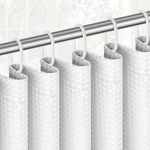 APXEL Våffla duschdraperi 180 x 200 cm vattentätt duschdraperier antimögel tvättbar duschdraperi med duschdraperiringar av plast modern badkarsgardin för badrum dusch (vit)