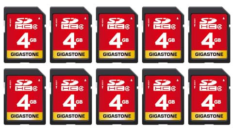 GIGASTONE Carte Mémoire SDHC 4Go Lot de 10 Cartes, Prime Série, Haute Vitesse, Compatible avec Photos, vidéos, Musique, des fichiers vocaux, Caméscope, Caméra, PC, Classe 4, avec 10 Mini étuis