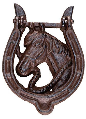 Antikas - Aldaba para puerta, hierro fundido, herradura, caballo, marrón.