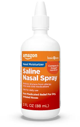 Amazon Basics Premium Saline Nasal Moisturizing Spray, Non-Medicated Relief for Dry, Irritated Nose, 3 fl oz (Pack of 1) (Previously Amazon Basic Care)