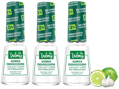 Valmy Durcisseur chimique pour ongles à l'ail et au citron, sans formaldéhyde, traitement de l'émail blanchissant et durcissant - 14 ml (lot de 3)