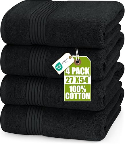 Utopia Towels - Lot de 4 Grandes Serviettes de Bain (69 x 137 cm) -100% Coton Ultra-Douces, qualité hôtelière, très absorbantes, pour la Salle de Bain la Douche la Plage et Un Usage Quotidien. (Noir)