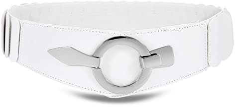 WHIPPY Breit Elastischer Taillengürtel Damen Hüftgürtel Vintage Stretchgürtel mit silberner Ring-Schließe,Weiß,95cm