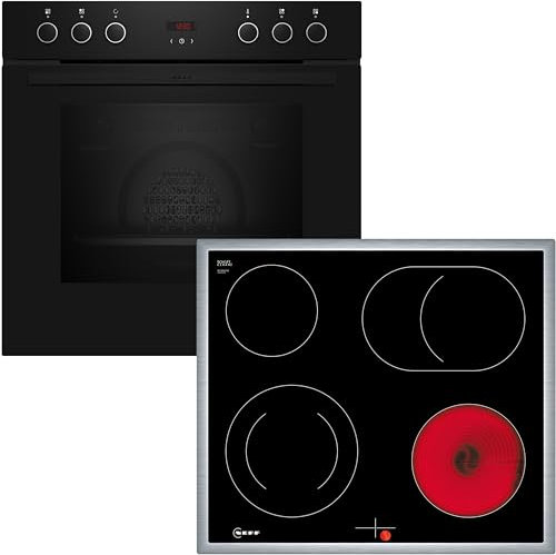 NEFF EX4B, Einbauherd-Set bestehend aus E1CCD2AK0, N 30, Einbauherd 60 x 60 cm, Schwarz und M16SRF0L0, N 50, autarkes Elektrokochfeld, 60 cm, Schwarz, mit Rahmen aufliegend