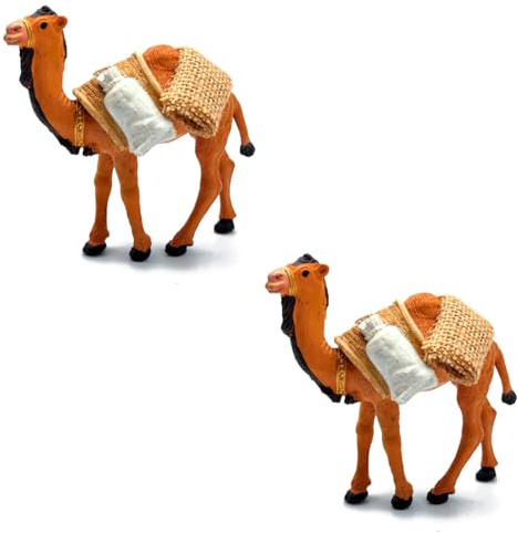 Acan Tradineur - Pack de 2 figurines de chameau de charge pour crèche - Fabriqué en Durexina - Animaux décoratifs amusants pour crèche, Noël, décoration traditionnelle - 10 x 5,5 x 11 cm