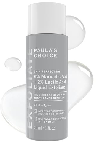 Paula’s Choice Liquid Face Exfoliant 6% Mandelic Acid + 2% Lactic Acid Exfoliant, Gentle Daily AHA Exfoliation for Discoloration, Bumpy Texture & Radiance, for Sensitive Skin, Fragrance-Free, 1 fl oz