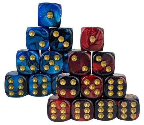 Asheyya 20 Pieces D6 Dice, 16mm Two Color Pattern Dice Set for Playing Board Games Math Learning