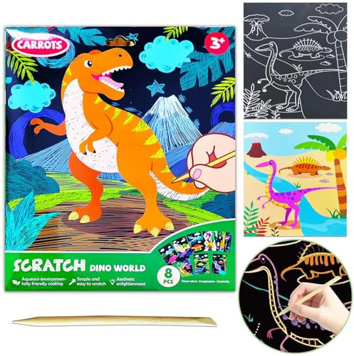 YUNHENTONG Kratzbücher für Kinder, Kratzbuch Jungen, Mädchen, Scratch Painting, Kratzbilder, Kratzbilder für Kinder, Scratch Art, Kratzpapier, Kratzbild, Rubbelbuch Zum Thema Dinosaurier für Kinder