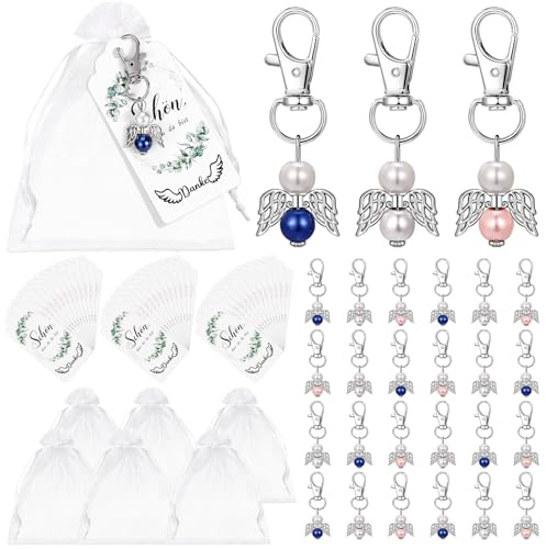 Tatxmalv 36 Stück Exquisit Engelanhänger, Schutzengel Anhänger Hohe Qualität, mit Weißer Organgarnsack und Kraftpapierhängedekoration, für Hochzeiten, Geburtstage, Abschlussfeierlichkeiten (A)