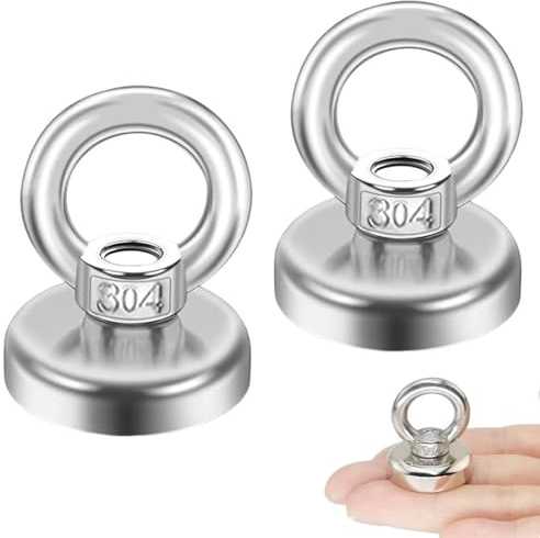 2 Pack Round Neodymium, Strong Neodymium Magnets, 0.95inch (25mm) Strong Magnets Heavy Duty 17kg, Rare Earth Magnet, Industrial Magnet with Eye Bolts for Fishing, Hanging, Hoisting