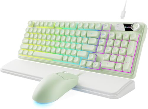 EWEADN C98 Wired Keyboard and Mouse Combo, Wired Computer Keyboard with Wrist Rest, Double-Shot Keycaps, Silent RGB Backlight Keyboards for Windows/PC/Laptop - Green