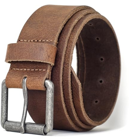 Ashford Ridge Full Grain Real Leather Belt for Men – Handmade in England – Nickel Free Roller Buckle – Genuine Cowhide - Soft Vintage Brown XL (Nickel Free)