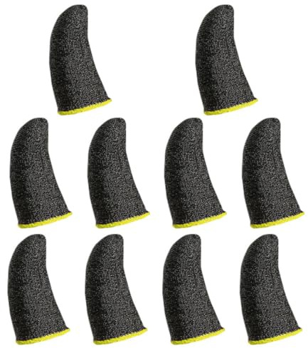 VALICLUD Lot de 10 Manchons de Doigt de Jeu Anti-Transpiration en Fibre D'argenté, Flexibles et Respirants, Taille Unique, Bords Jaunes Noirs, Protection pour Pouce et Index Compatible