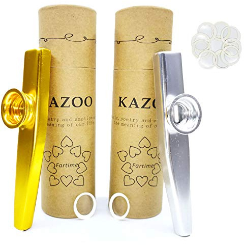 Fartime Gold and Silver Exquisite Aluminum Alloy Kazoo With 5 Kazoo Flute Diaphragms And A Beautiful Gift Box-Musical Instruments. (gold and silver)