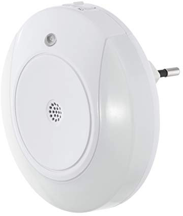 EGLO LED Steckdosenlampe Tineo, Steckdosenleuchte mit Nachtlicht-Funktion, Day & Night Sensor und Akustiksenor, Steckerleuchte aus Kunststoff in Weiß, LED Steckerlampe warmweiß