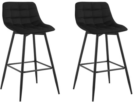 WOLTU Barhocker 2er Set Designer Barstuhl Hocker Tresenhocker Bistrohocker mit Fußstütze Samt Metall Schwarz