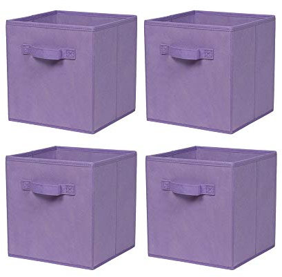 BonChoice Foldable Storage Cubes Boxes with Handle for Home Organization, Fabric Wardrobe Storage Box Organizer Basket Bins for Clothes Toys Towels, Collapsible&Durable (4, Light Purple)