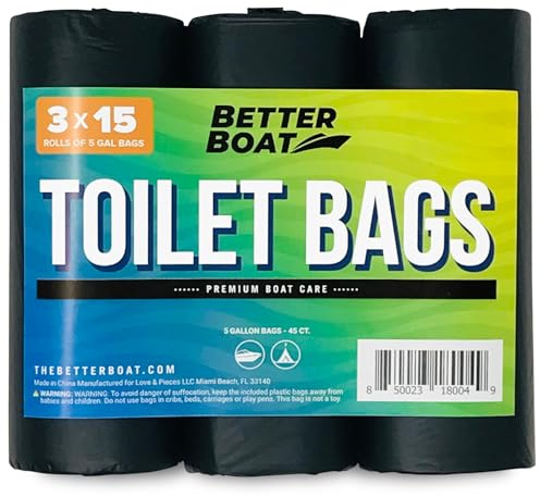 45 Portable Toilet Bags, Plant Based 8 Gallon for 5 Gallon Buckets Human Waste Bags for Camping, Boating, Car & Travel, Fits Bucket Seat, Outdoor Use