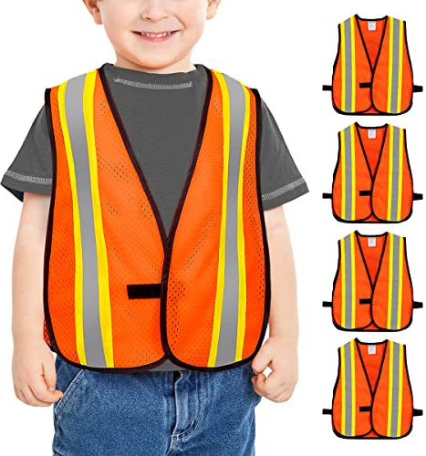 KAYGO 5 Stück Kinder Warnweste Sicherheitsweste für Kinder 3-6 Jahre, Hoch Sichtbare Silber Streifen Reflektierend, Unisex Kinder Warnschutzweste für Schulweg Fahrrad Sport (3XS, 3-6 Jahre)