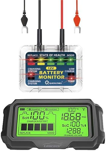 Lescars Batterietester: Kfz-Batterie-Wächter mit Solar-Funk-Monitor, Alarm, für 12-V-Batterien (Akkuwächter, Batteriewächter Wohnmobil, Batterieanzeige Auto)