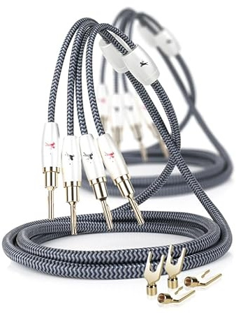 Impeto Cavo per Diffusori hi fi Cavo Casse Audio per Altoparlante Alta Qualità High end Audiofilo Speaker Cable con Connettore a Banana placcati in oro, 6N OFC, 14AWG, per Sistemi HiFi (3M, 2pcs)