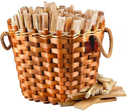 Avilia Cesta Portalegna Ovale in Rattan con Fodera e Manici Interni, 50x42x40cm - Elegante Soluzione per Camino Interno