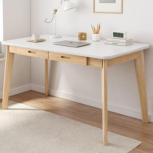 IOTXY Holz Kleiner Schreibtisch mit Schubladen - Computertisch im Heimbüro, Weiß, 120cm