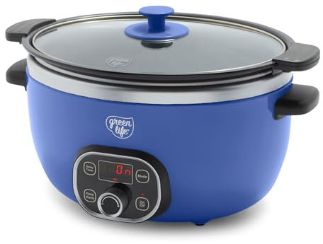 GreenLife Cook Duo - Cucina lenta programmabile in ceramica sana antiaderente da 6 quarti, senza PFAS, coperchio e pentola rimovibili, timer digitale, controllo della temperatura regolabile,