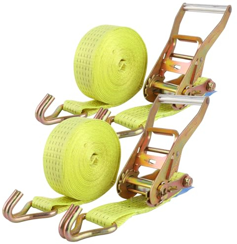 YAYODS 2PCS Heavy Duty Ratchet Straps with Hooks 5cm x 6m, 5000kg Break Strength Tie Down Straps for Trucks, Cargo, Motorcycle & Transport Securing, Yellow Lashing Straps