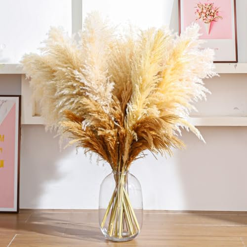 PatNlevs Pampasgras Deko - 12 Pampasgras Groß + 10 Trockenblumen Deko, Flauschiges Getrocknete Blumen Deko für Bodenvase, Hochzeits, Boho, Wohnzimmer, Tisch