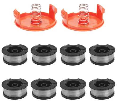 COEWUR 8pcs Bobine Filo per Decespugliatore Bobine di Ricambio per Decespugliatore con 2 Coperchio Bobina 2 Molla Rocchetto Filo in Nylon per Tagliabordi Compatibile con Black Decker