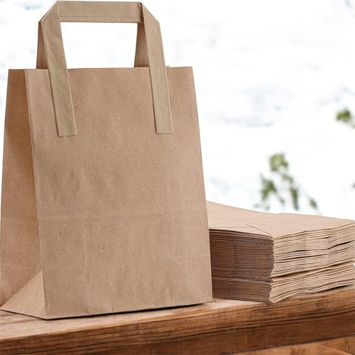 HOT BARGAINS 100 X Brown Paper Bags with Handles Small | SOS Takeaway Carriers | Eco-Friendly & Recyclable (100, Large)